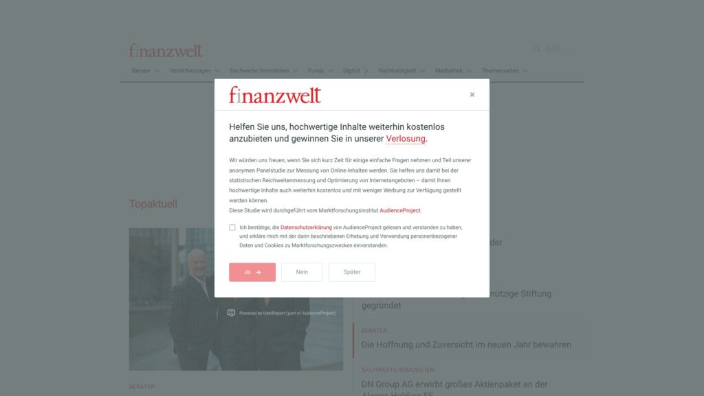 Screenshot of backlink finanzwelt.de