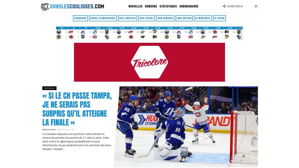 Screenshot of backlink danslescoulisses.com
